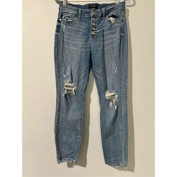 Judy Blue button fly destroyed boyfriend high waist jeans 7/28 - Picture 2 of 10